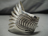 Stunning Vintage Native American Navajo Wil Benally Sterling Silver Convex Bracelet Old-Nativo Arts