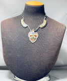 Native American One Of The Most Unique Kachina Inlay Coral Sterling Silver Necklace-Nativo Arts