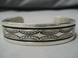 Heavy Men's Big Vintage Native American Navajo Deep Stamp Sterling Silver Bracelet-Nativo Arts