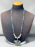 Native American Intricate Southwest Vintage Turquoise Bear Sterling Silver Necklace-Nativo Arts