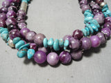 Beautiful Vintage Native American Navajo Singer Purple Stone Gold Sterling Silver Necklace-Nativo Arts