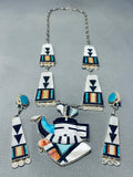 One Of The Best Vintage Native American Zuni Turquoise Sterling Silver Inlay Necklace-Nativo Arts