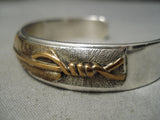 Feather Genius 14k Gold Vintage Native American Navajo Sterling Silver Bracelet Heavy-Nativo Arts