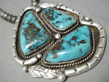 One Of The Biggest Best Vintage Native American Navajo Bisbee Turquoise Sterling Silver Necklace-Nativo Arts
