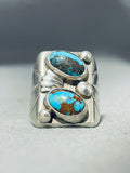 Authentic Bisbee Turquoise Sturdy V9intage Native American Navajo Sterling Silver Ring-Nativo Arts