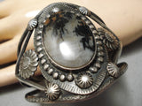 One Of The Best Vintage Native American Navajo Petrified Wood Sterling Silver Bracelet Old-Nativo Arts