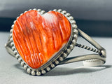 Lovely Native American Navajo Huge Orange Spiny Sterling Silver Gigantic Heart Bracelet-Nativo Arts