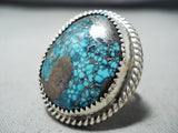 Rare Turquoise Vintage Native American Navajo Spiderweb Turquoise Sterling Silver Ring Old-Nativo Arts