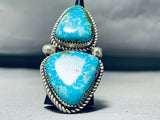 Huge Native American Navajo Double Turquoise Sturdy Sterling Silver Ring-Nativo Arts