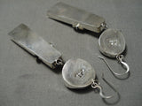 Exceptional Native American Navajo Longer Turquoise Sterling Silver Leaf Jasper Earrings-Nativo Arts