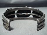 Heavy Unique Stamp Nhmss Vintage Native American Navajo Turquoise Sterling Silver Bracelet-Nativo Arts