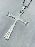 One Of The Biggest Vintage Native American Navajo Sterling Silver Cross Necklace Old-Nativo Arts