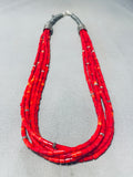 Beautiful Red Coral Native American Navajo Sterling Silver Drum Necklace-Nativo Arts