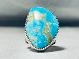 Tremendous Native American Navajo Kingman Turquoise Sterling Silver Ring Signed-Nativo Arts