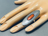 Exquisite Native American Navajo Coral Sterling Silver Ring Signed Thomas Nez-Nativo Arts