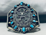 Kachina Bisbee Turquoise Vintage Native American Navajo Sterling Silver Bracelet-Nativo Arts