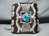 Unforgettable Vintage Native American Navajo Sleeping Beauty Turquoise Sterling Silver Bowguard-Nativo Arts