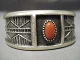Thick And Heavy! Navajo Coral Sterling Silver Native American Bracelet-Nativo Arts