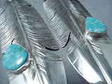 Feather Genius Native American Navajo Turquoise Sterling Silver Earrings-Nativo Arts