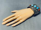 Pat Platero Vintage Native American Navajo Turquoise Sterling Silver Leaf Bracelet Old-Nativo Arts