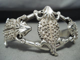 Impressive Signed Native American Navajo 3 Sterling Silver Toads Bracelet-Nativo Arts