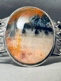 Lake And Mountain Native American Navajo Petrified Wood Natural Scene Sterling Silver Bracelet-Nativo Arts