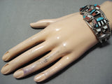 Intricate Dancing Kachina Vintage Native American Zuni Turquoise Sterling Silver Bracelet-Nativo Arts