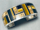 Luxurious Native American Navajo Inlay Tigers Eye Onyx Sterling Silver Bracelet-Nativo Arts