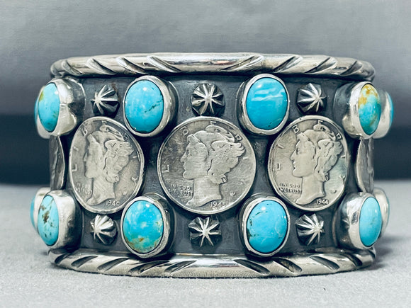 102 Gram Heavy San Felipe Turquoise Sterling Silver Coin Bracelet-Nativo Arts