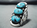 Exceptional Vintage Native American Navajo Old Kingman Turquoise Sterling Silver Ring-Nativo Arts