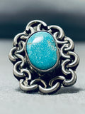 Fabulous Vintage Native American Navajo Pilot Mountain Turquoise Sterling Silver Ring-Nativo Arts