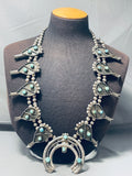 Gasp! 287 Gram Vintage Native American Navajo Turquoise Sterling Silver Squash Blossom Necklace-Nativo Arts