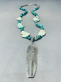 Iconic Native American Navajo Old Kingman Royston Turquoise Sterling Silver Feather Necklace-Nativo Arts