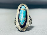 Wonderful Vintage Native American Navajo Pilot Mountain Turquoise Sterling Silver Ring-Nativo Arts