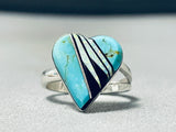 Cutest Native American Navajo Turquoise Synth Opal Sterling Silver Heart Ring-Nativo Arts