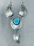 Breathtaking Native American Navajo Kingman Turquoise Sterling Silver Shadowbox Necklace-Nativo Arts
