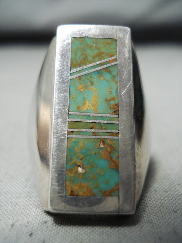 Outstanding Vintage Native American Navajo Royston Turquoise Inlay Sterling Silver Ring-Nativo Arts
