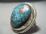 Colossal Vintage Native American Navajo Spiderweb Turquoise Sterling Silver Ring Old-Nativo Arts