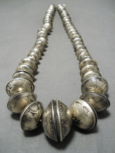 Heaviest 464 Grams Vintage Native American Navajo Sterling Silver Bead Necklace-Nativo Arts