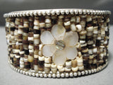 One Of The Best Vintage Native American Navajo Flower Heishi Sterling Silver Bracelet Cuff-Nativo Arts