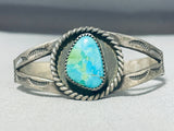 Impressive Vintage Native American Navajo Pilot Mountain Turquoise Sterling Silver Bracelet-Nativo Arts