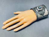 Important Vintage Native American Kewa Rose Pedal Sterling Silver Turquoise Bracelet-Nativo Arts