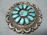 Joe Wilson Vintage Native American Navajo Old Kingman Turquoise Cluster Sterling Silver Pin Old-Nativo Arts