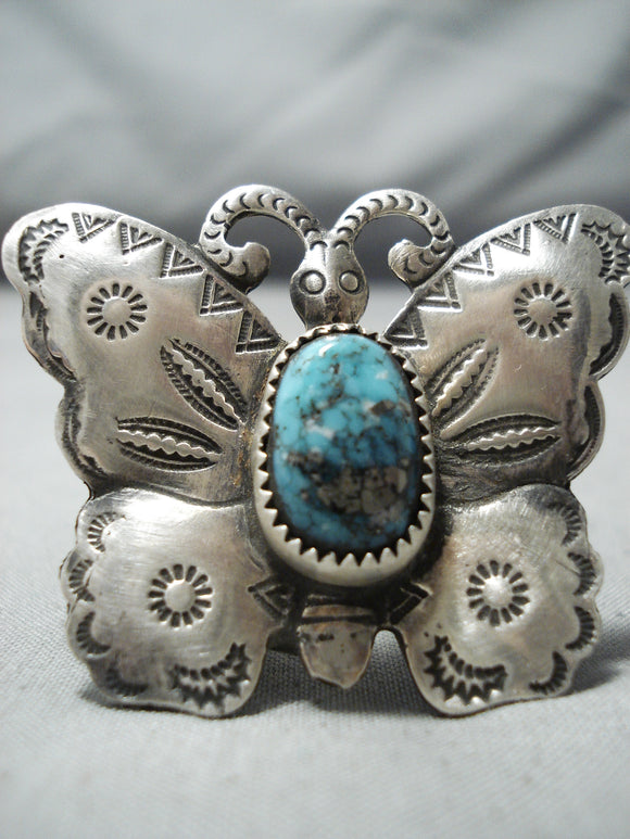 Fantastic Navajo Kingman Turquoise Sterling Silver Ring Native American-Nativo Arts