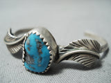 Marvelous Vintage Native American Navajo Morenci Turquoise Sterling Silver Baby Bracelet Old-Nativo Arts