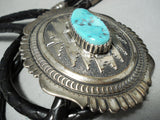 One Of Biggest Vintage Native American Navajo Thomas Singer Turquoise Sterling Silver Bolo Tie-Nativo Arts