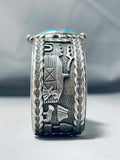 Native American One Of The Most Unique Silver Work Vintage Turquoise Sterling Bracelet-Nativo Arts