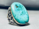 Heavy Mens 25 Gram Vintage Native American Navajo Turquoise Leaf Sterling Silver Ring Old-Nativo Arts