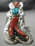 Best Towering Huge Native American Navajo Coral Sterling Silver Turquoise Ring-Nativo Arts