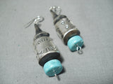 Signed Huge Tubule Native American Navajo Turquoise Sterling Silver Necklace-Nativo Arts